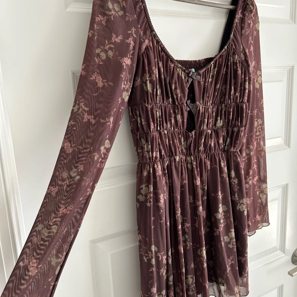 Urban Outfitters Diana Floral Cut Out Romper Brown Green Size L - Picture 8 of 16